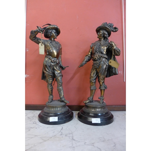 371 - A pair of 19th Century French bronzed spelter figures of cavaliers