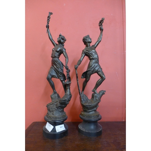 372 - A pair of 19th Century French bronzed spelter Romaneaque figures