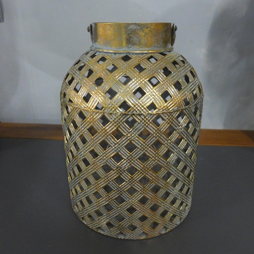 1437 - A Beth weave effect verdigris finish lantern H 30cm (368306015)