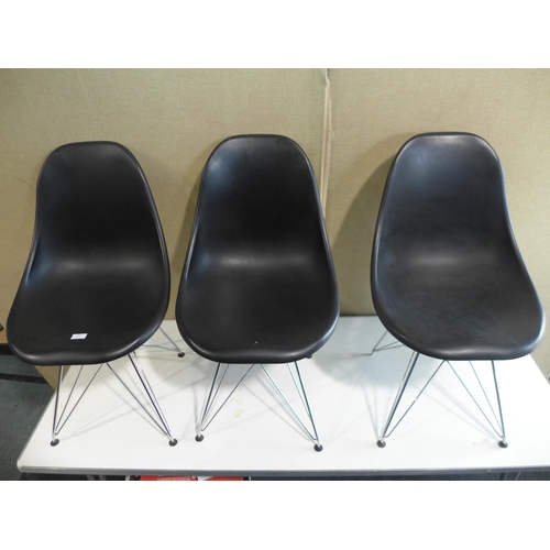 3042 - 3 Black plastic/metal Eames style chairs