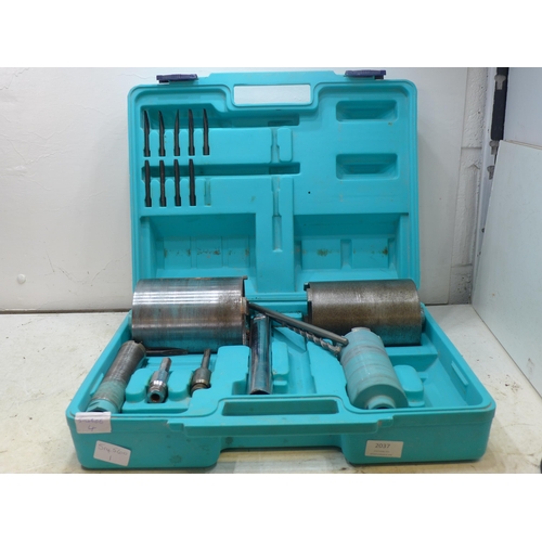 2037 - Core drill kit in case with guide bits and extenders