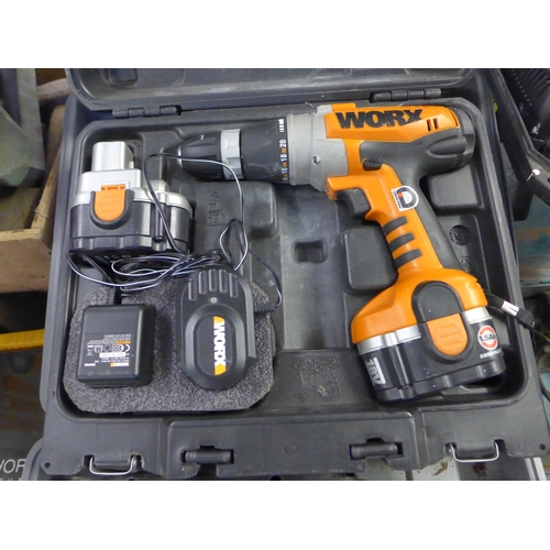 2048 - Performance Power breaker, Worx 18v cordless drill in case, Makita small breaker and DeWalt cordless... 