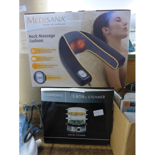 2050 - Medisana neck massager cushion and a cookworks food steamer