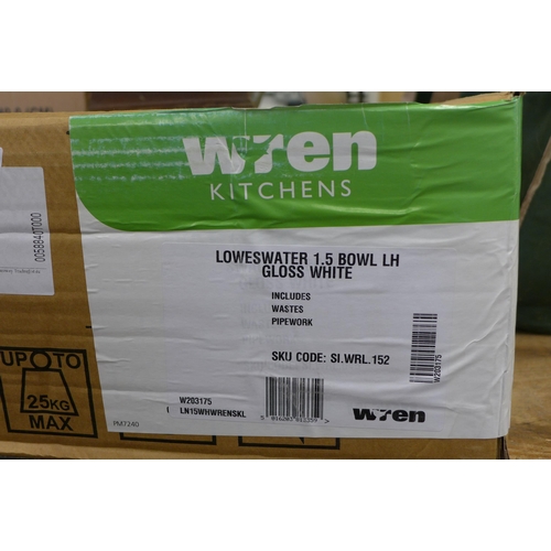 2093 - Sealed Wren boxed Loweswater 1.5 bowl gloss white ceramic sink & fittings