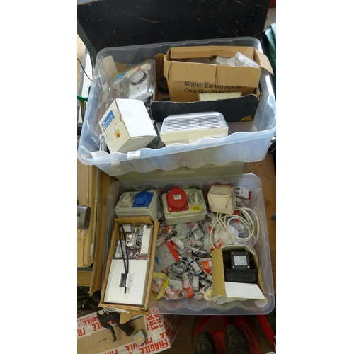 2140 - Two boxes of grid switches, various junction boxes, lighting, timer & isolators