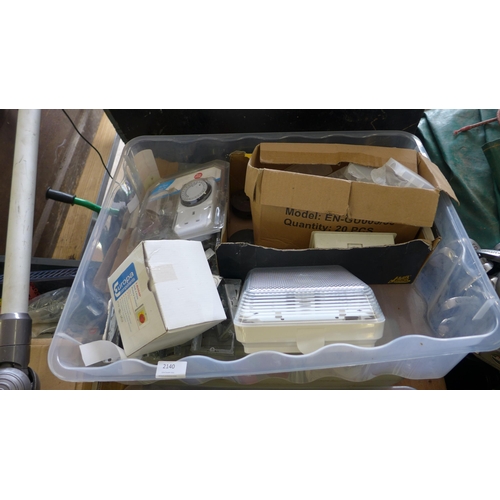 2140 - Two boxes of grid switches, various junction boxes, lighting, timer & isolators