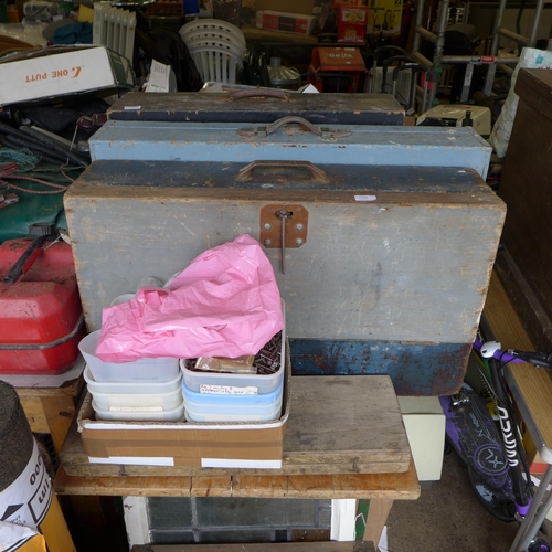 2180 - 3 Large tool boxes, tap & die set & boxes of hardware