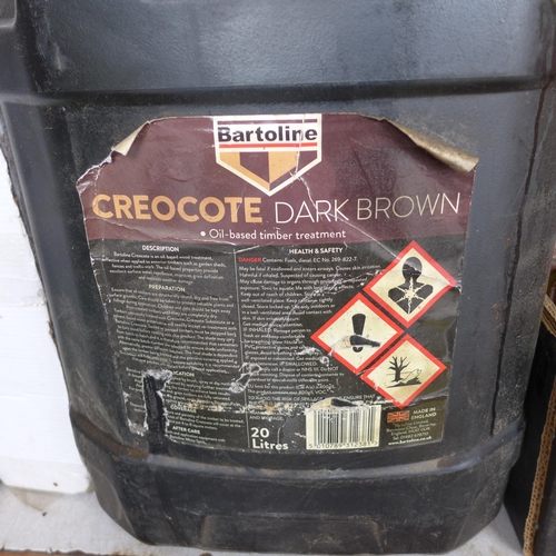 2187 - Four 20ltr tubs of light and dark Creocote and Creosolve fence protector