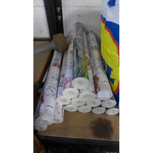 2205 - 10 sealed rolls of Graham & Brown fresco red-grey floral sketch wallpaper sold with 4 rolls of Graha... 