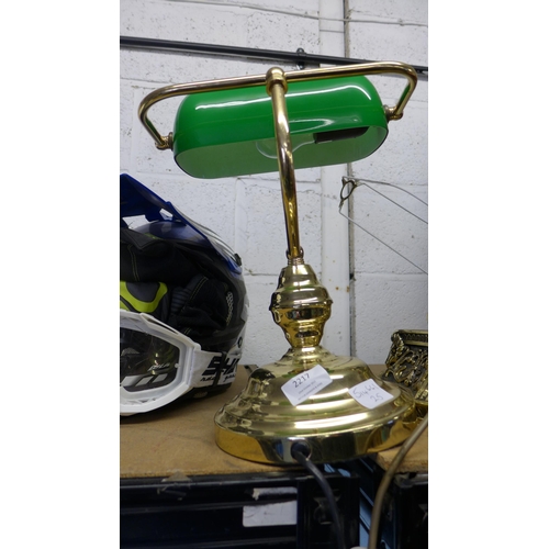 2217 - Two brass table lamps, one bankers lamp and one other