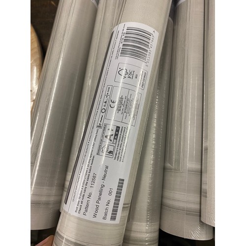 2054 - 11 rolls of dove grey/neutral Graham & Brown paneling effect Fresco wallpaper sold with 4 rolls of G... 