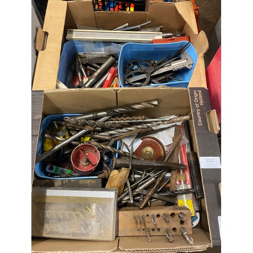 2121 - 2 Boxes of engineering tools: taps and dies, calipers, drill bits, etc.