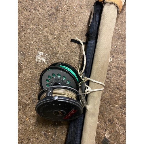 2272a - Eager Sealy fly rod, Silstar fly rod, pair of size 10 Neoprene body waders & landing net