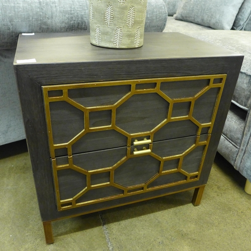 1316 - A black two drawer chest with gold detail