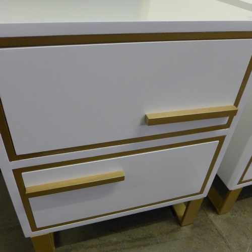 1355 - A pair of white bedside tables with gold legs