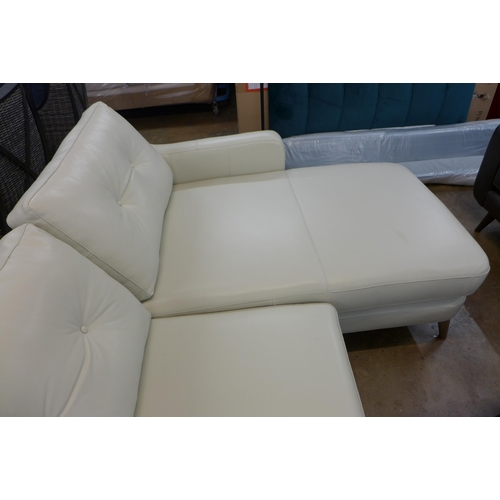 1396 - A cream leather button back RHF sofa/chaise - odd legs
