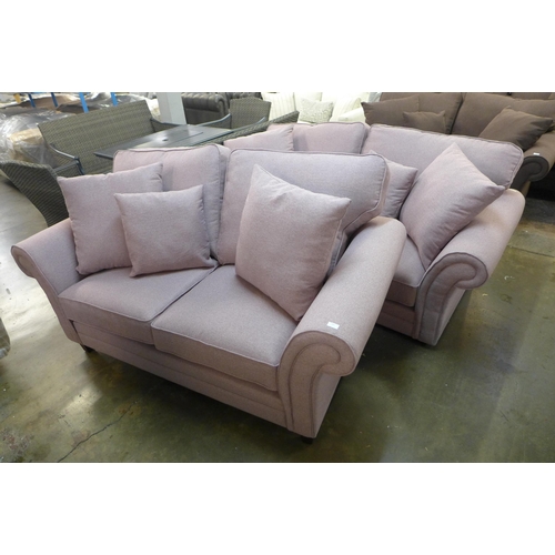 1401 - A pair of Mosta tweed pink upholstered sofas (3 + 2)