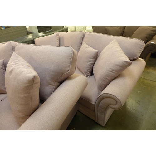 1401 - A pair of Mosta tweed pink upholstered sofas (3 + 2)