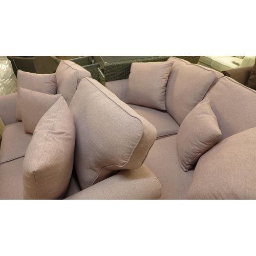 1401 - A pair of Mosta tweed pink upholstered sofas (3 + 2)