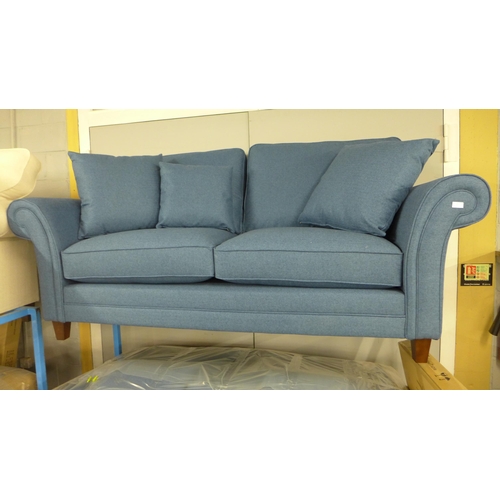 1428 - A pair of Mosta tweed blue upholstered sofas (3 + 2)