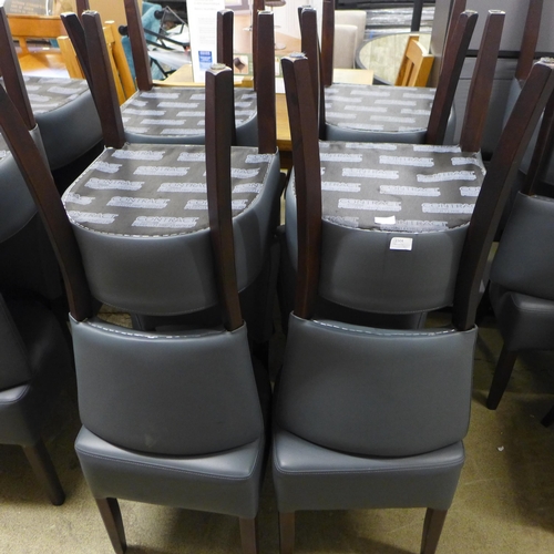 1504 - A set of eight grey leather effect and dark wood dining/restaurant chairs