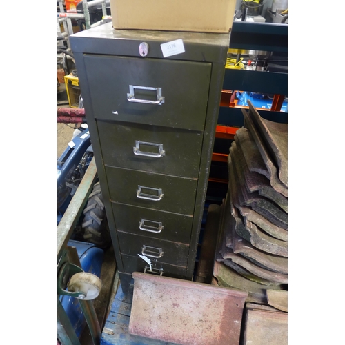 2176 - A slim Six drawer locking filing cabinet, no key, unit is open.