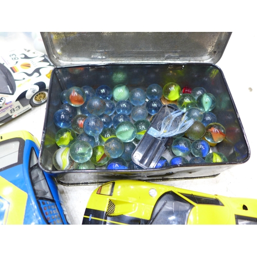 2244 - Approx. 40 marbles, some vintage and approx. 12 Scalextric cars