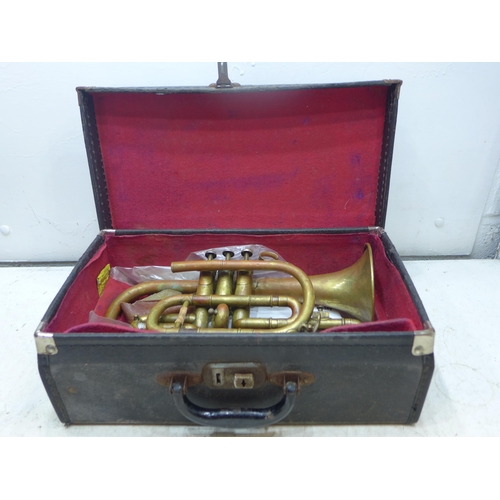 2246 - Boosey & Co. cornet in case with 6 mouth pieces