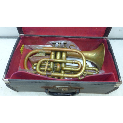 2246 - Boosey & Co. cornet in case with 6 mouth pieces