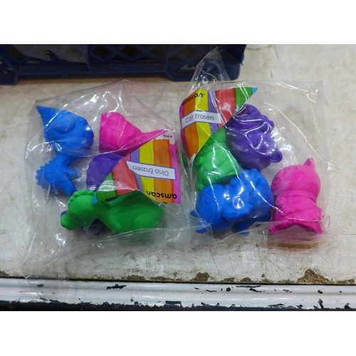 2261 - Approx 18 packs of Dino and cat shaped erasers