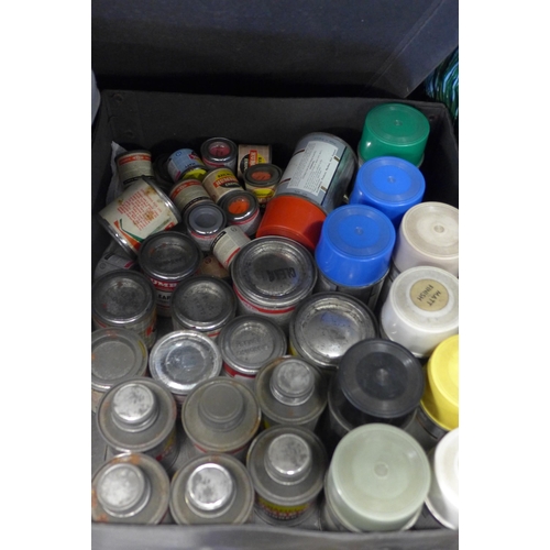 2270 - Approx. 40 Humbrol enamel modelling paints, mixed colours, dope, etc., in two boxes