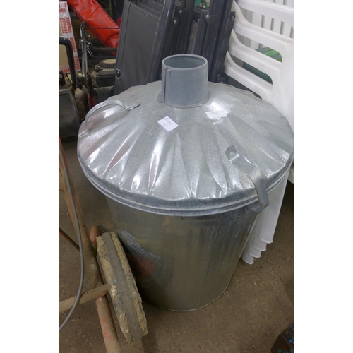 2363 - Galvanised burner bin, postbox with garden sprayer