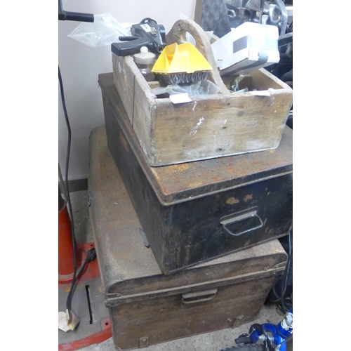 2406 - 2 Metal trunks with tray of hardware