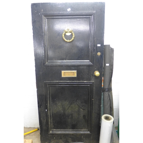 2415 - Very heavy solid oak Victorian exterior door with brass fittings