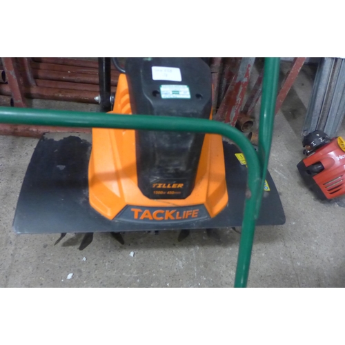 2421 - Tacklife electric tiller and Qualcast electric lawn rake