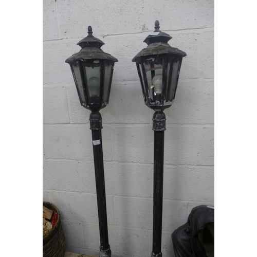 2428 - Pair of approx 4ft cast aluminum garden lanterns