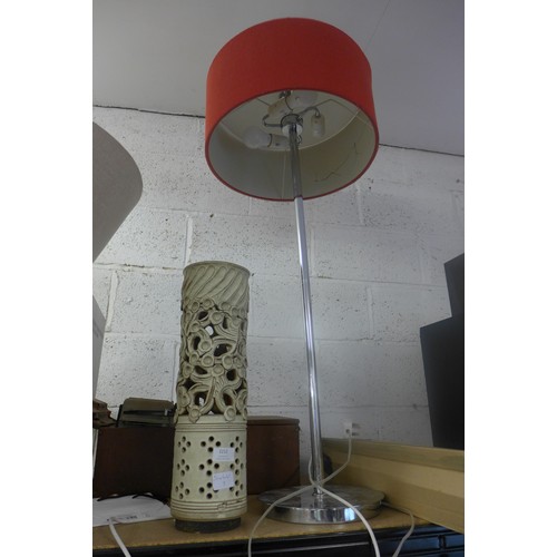 2212 - Chrome 4ft standard lamp and ceramic art lamp