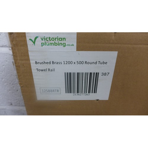 2333 - Victoria Plum brushed brass round tube towel rail 1200 x 500