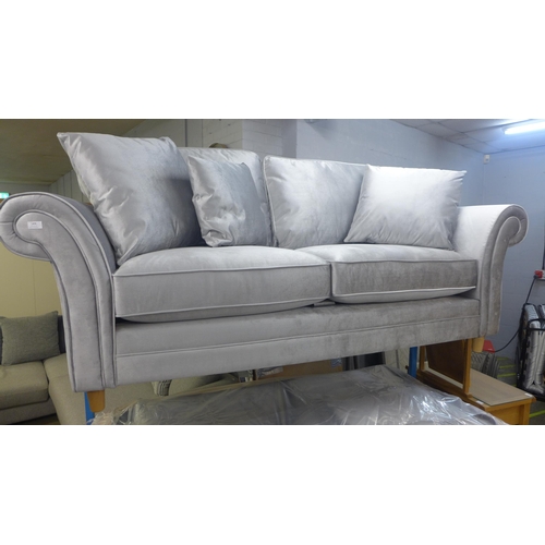 1408 - A pair of Mosta velvet mushroom upholstered sofas (3 + 2)