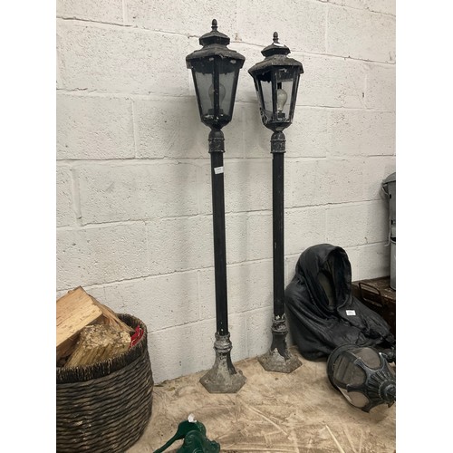 2428 - Pair of approx 4ft cast aluminum garden lanterns