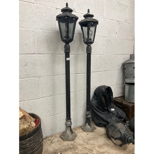 2428 - Pair of approx 4ft cast aluminum garden lanterns