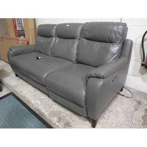 3999 - Barrett 3 Seater Grey Leather Power Reclining Sofa, Original RRP £849.99 + VAT  (265-139) *This lot ... 