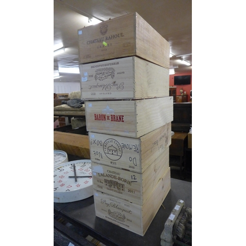 296 - Six pine wine boxes