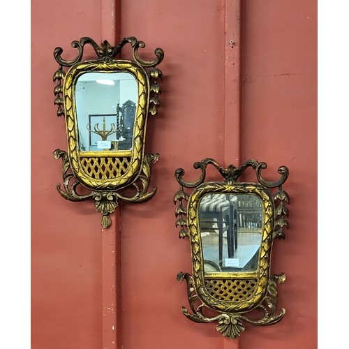 4 - A pair of 19th Century Chinese Chippendale style gilt framed mirrors, with scroll and acanthus leaf ... 