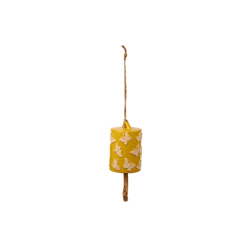 1313 - A yellow ceramic windchime decorated with a butterfly print (7GD22006)   *