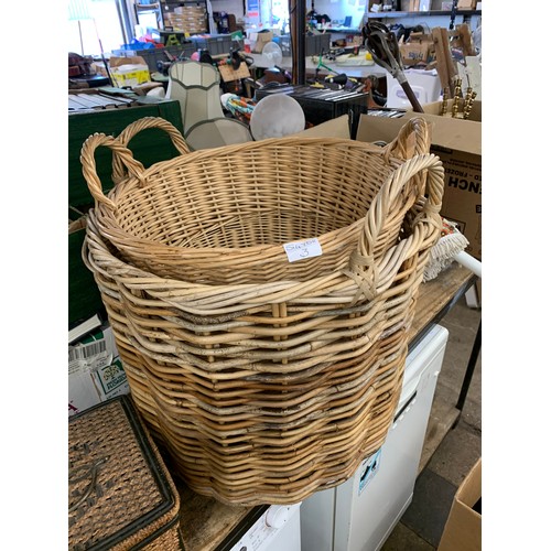 2048 - Two large wicker baskets and a small wicker sewing box with haberdashery items