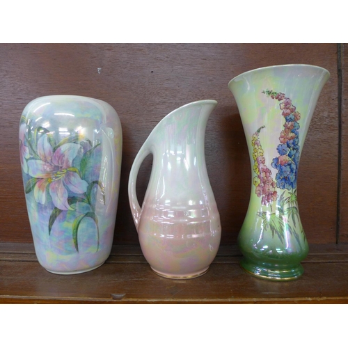 613 - Two Royal Winton lustre vases and a pitcher