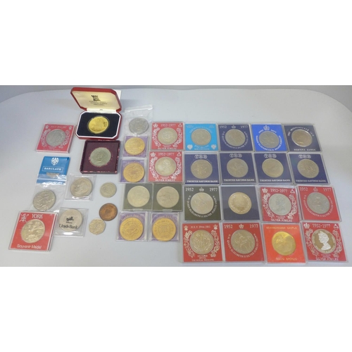 623 - Thirty-six assorted commemorative crowns, some gold plated