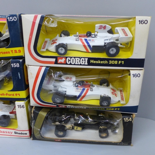 662 - A collection of nine vintage Corgi die-cast Formula 1 model racing cars, boxed