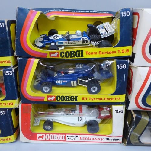 662 - A collection of nine vintage Corgi die-cast Formula 1 model racing cars, boxed
